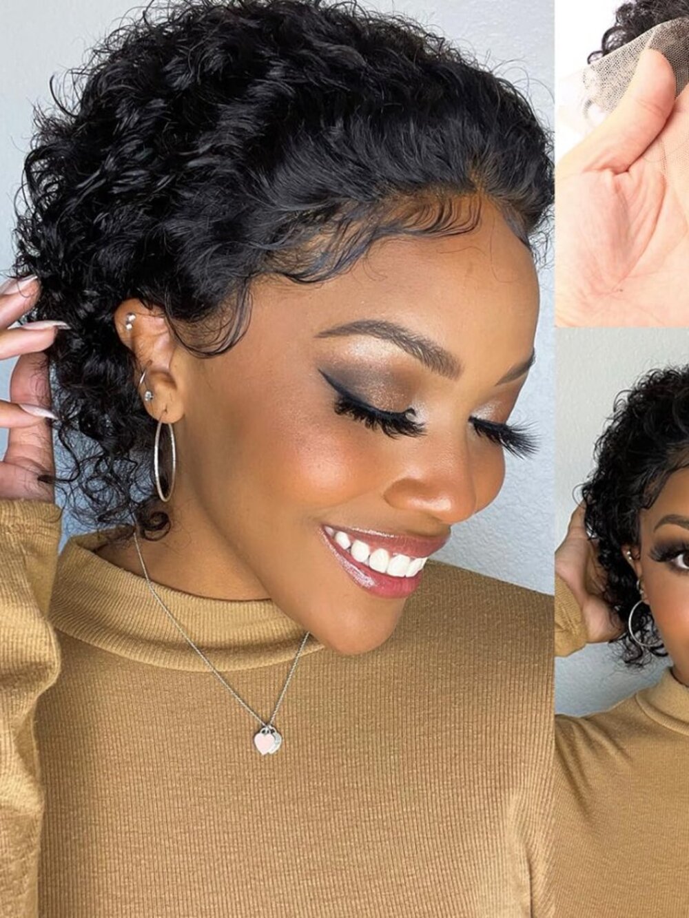 Pixie Cut 6" Short Curly Black Wig 100% Human Hair 13x4 HD Lace Front Wig
